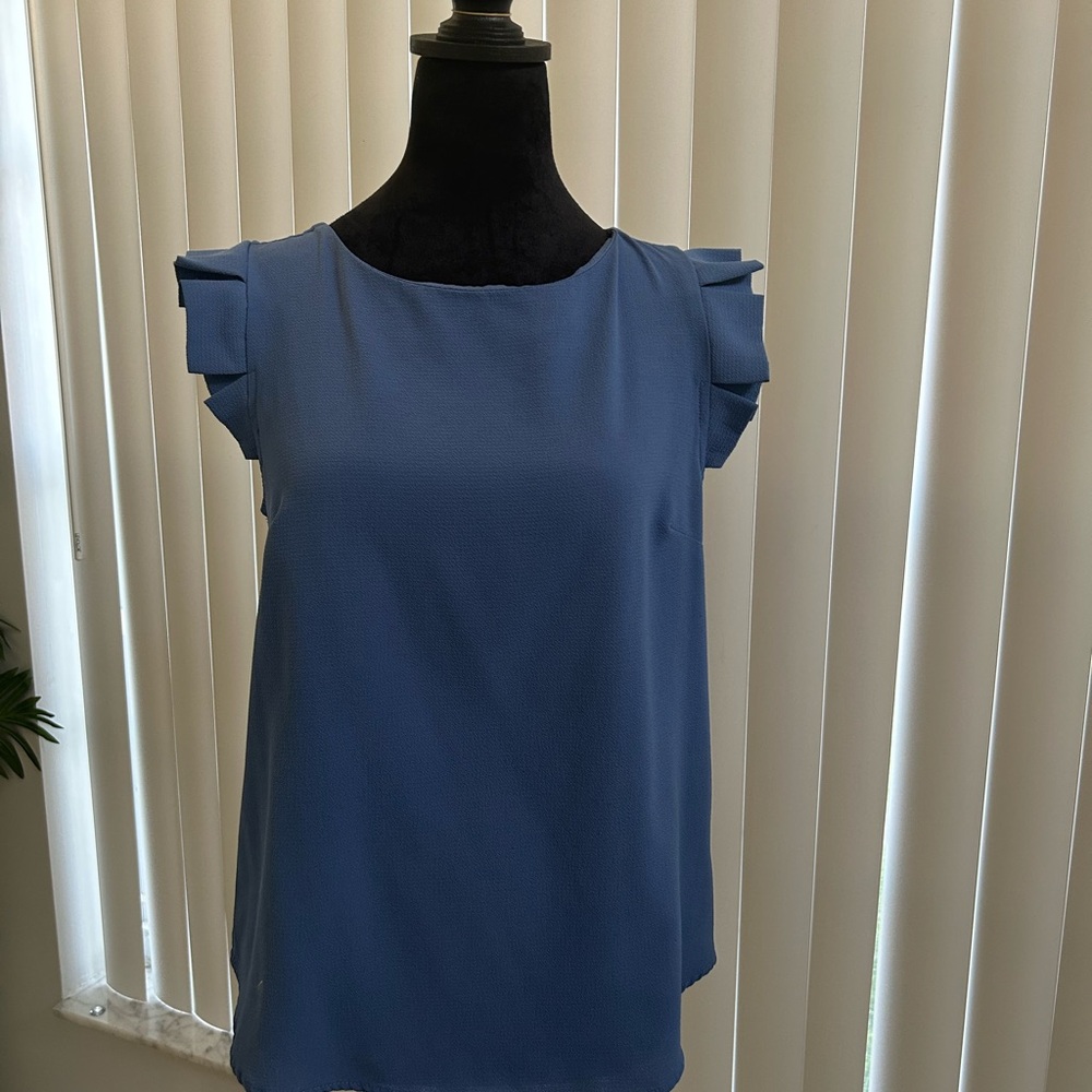 Monteau Blue Ruffled Cap Sleeve Blouse